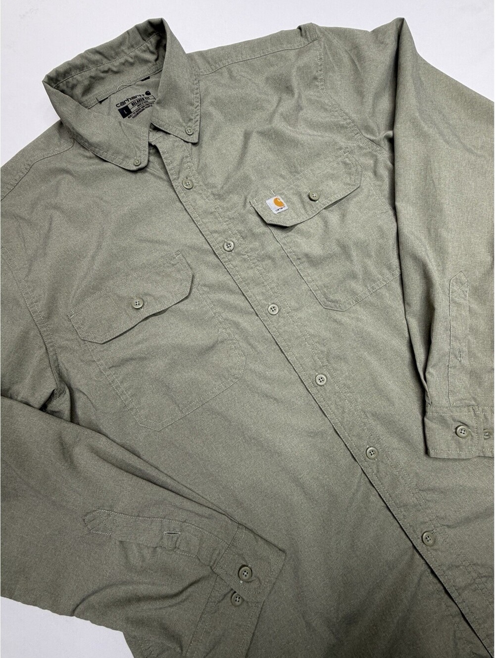 Carhartt Force Long Sleeve Shirt Men Large Relaxed Fit Green 105291 *Flaw*